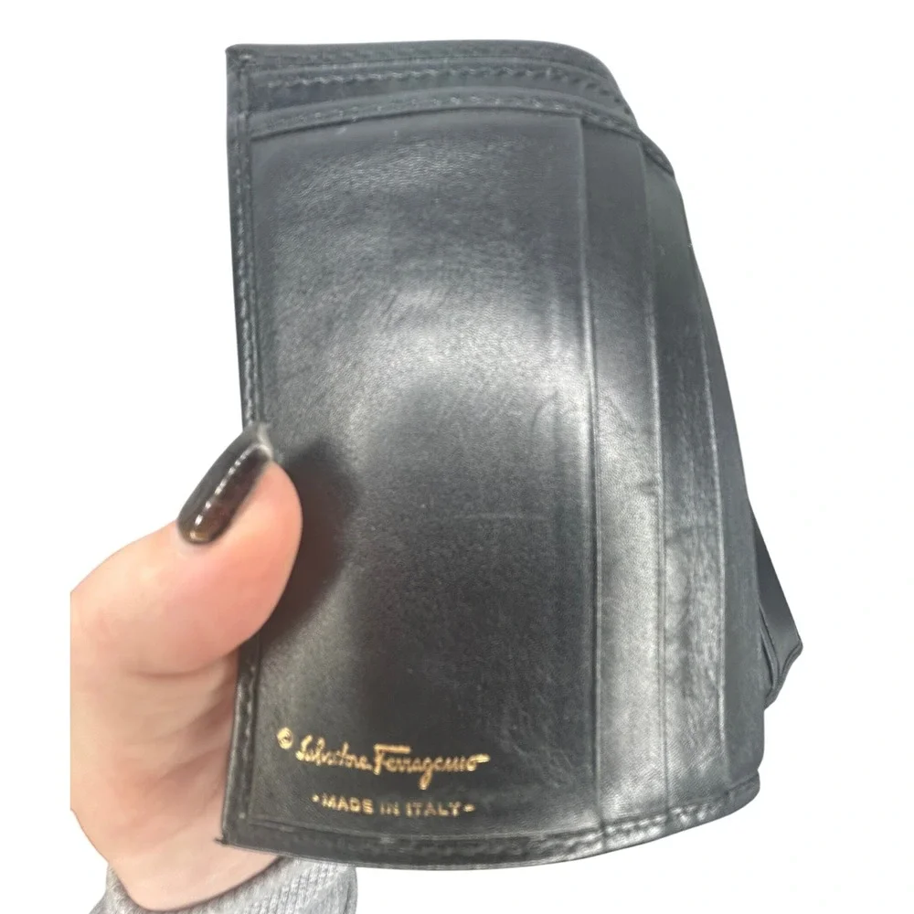 Salvatore Ferragamo‎ Black Leather Gancini Lock Tri Fold Wallet#118